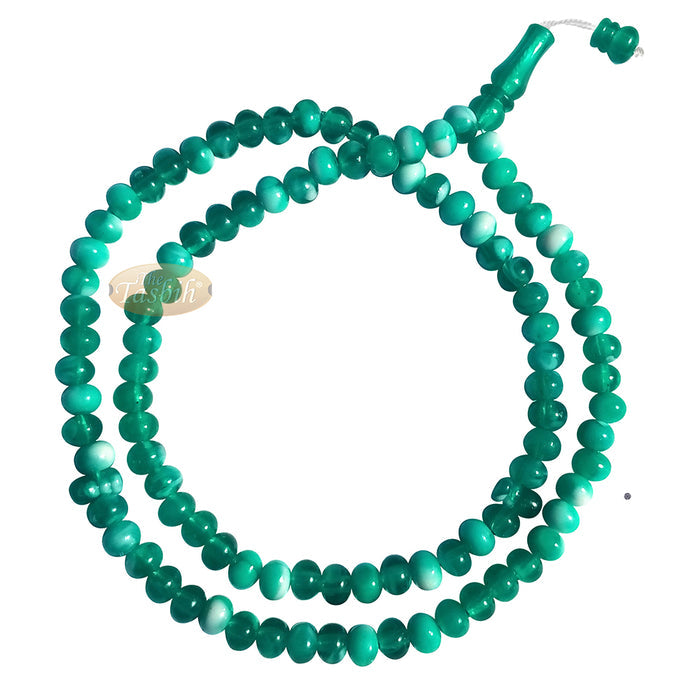 Muslim Prayer Beads - Marble Green 7x9 mm Oval Plastic Beads 99 count Dhikr Tasbih Sibha