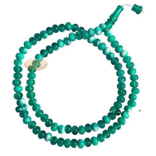 Muslim Prayer Beads - Marble Green 7x9 mm Oval Plastic Beads 99 count Dhikr Tasbih Sibha