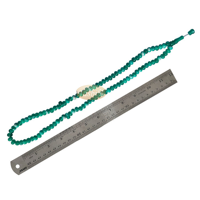 Muslim Prayer Beads - Marble Green 7x9 mm Oval Plastic Beads 99 count Dhikr Tasbih Sibha
