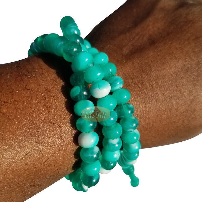 Muslim Prayer Beads - Marble Green 7x9 mm Oval Plastic Beads 99 count Dhikr Tasbih Sibha