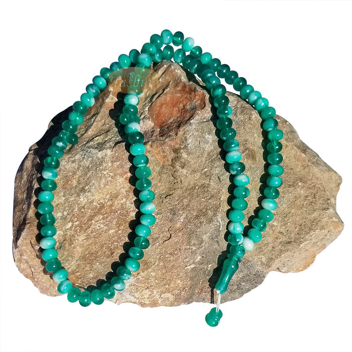 Muslim Prayer Beads - Marble Green 7x9 mm Oval Plastic Beads 99 count Dhikr Tasbih Sibha