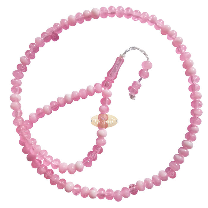 Muslim Prayer Beads - Marble Pink 7x9 mm Oval Plastic Beads 99 count Dhikr Tasbih Sibha