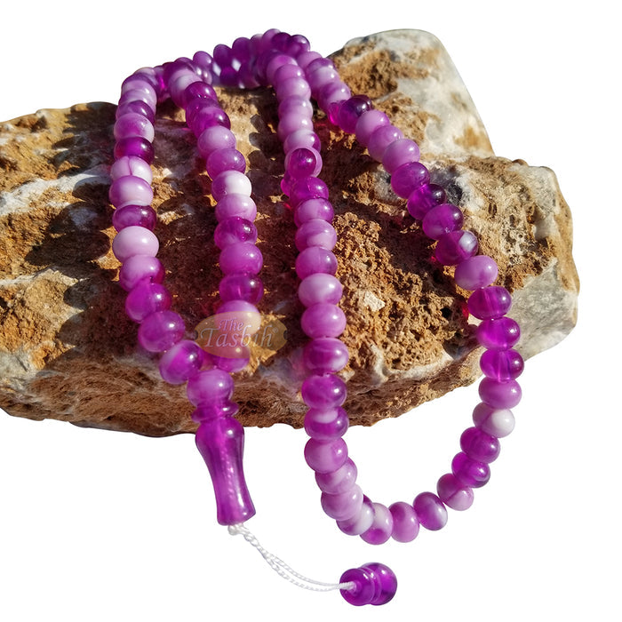 Muslim Prayer Beads - Marble Purple 7x9 mm Oval Plastic Beads 99 count Dhikr Tasbih Sibha