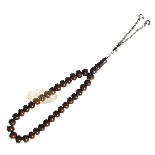 Natural Walnut Wood 33-Bead Prayer Beads 8x10 mm Ornamental Tassel