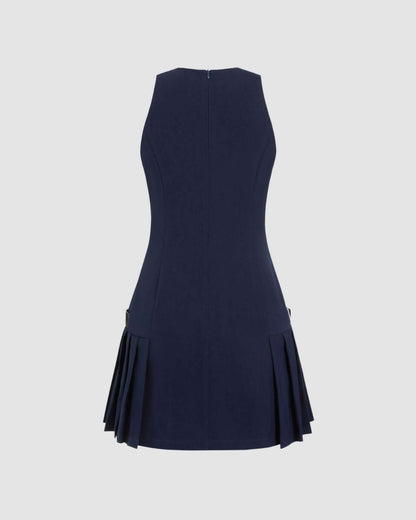 Navy Pleated Mini Dress - Chic Navy Style