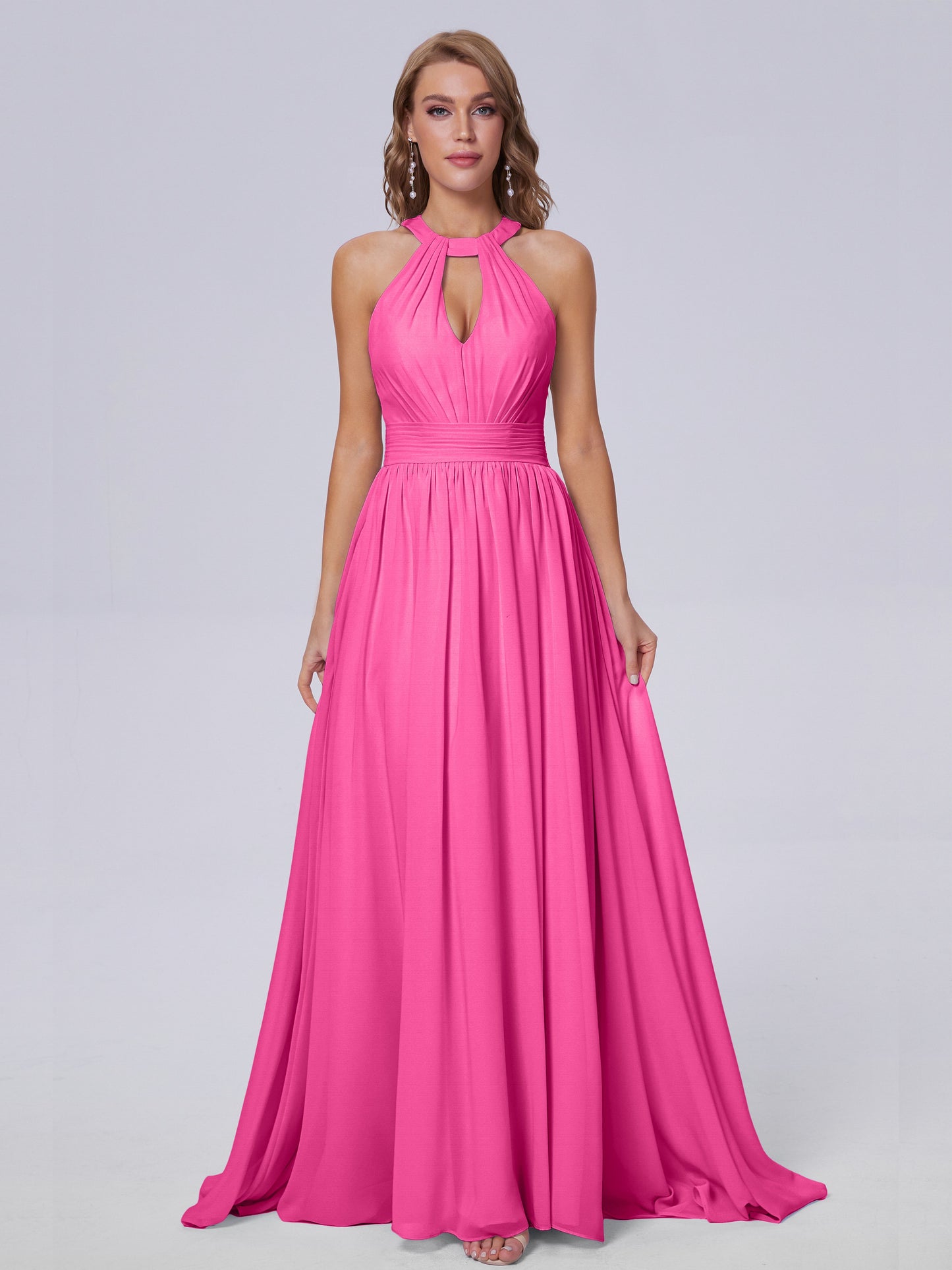 Nicole Vintage Halter Chiffon Long Bridesmaid Dresses