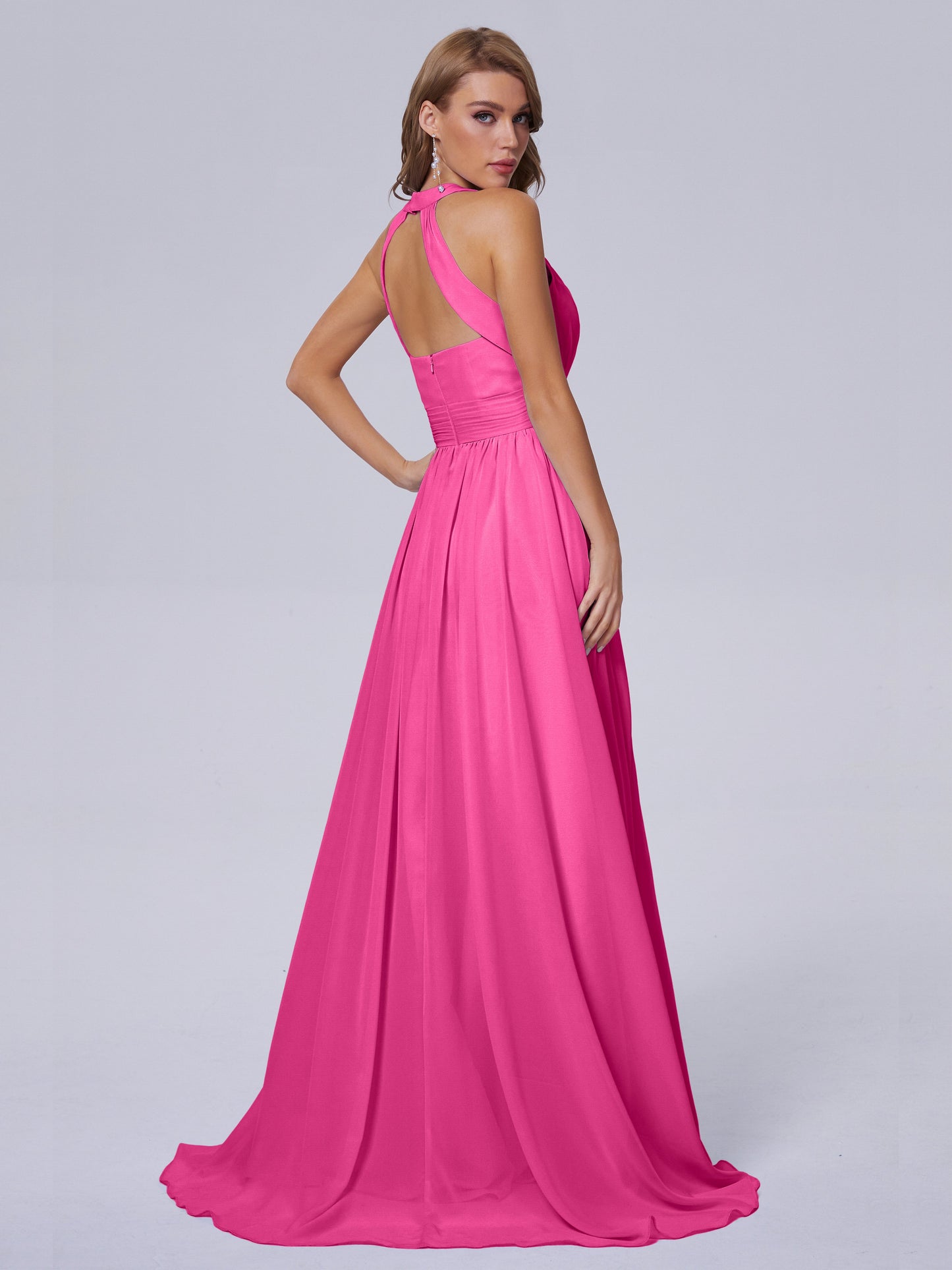Nicole Vintage Halter Chiffon Long Bridesmaid Dresses