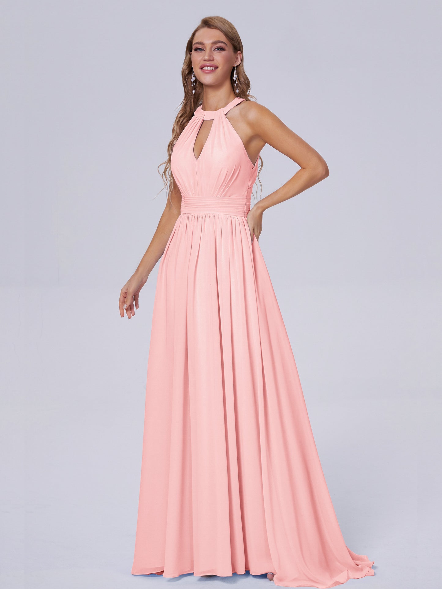 Nicole Vintage Halter Chiffon Long Bridesmaid Dresses