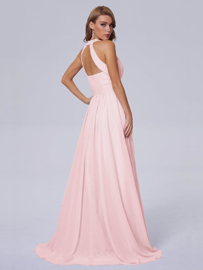 Nicole Vintage Halter Chiffon Long Bridesmaid Dresses