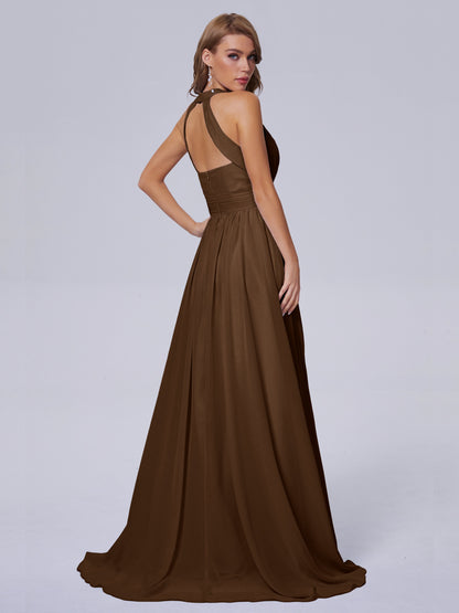 Nicole Vintage Halter Chiffon Long Bridesmaid Dresses