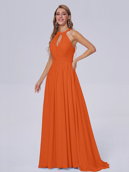 Nicole Vintage Halter Chiffon Long Bridesmaid Dresses