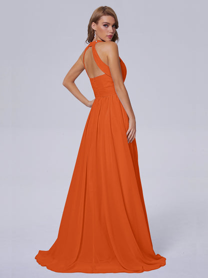 Nicole Vintage Halter Chiffon Long Bridesmaid Dresses