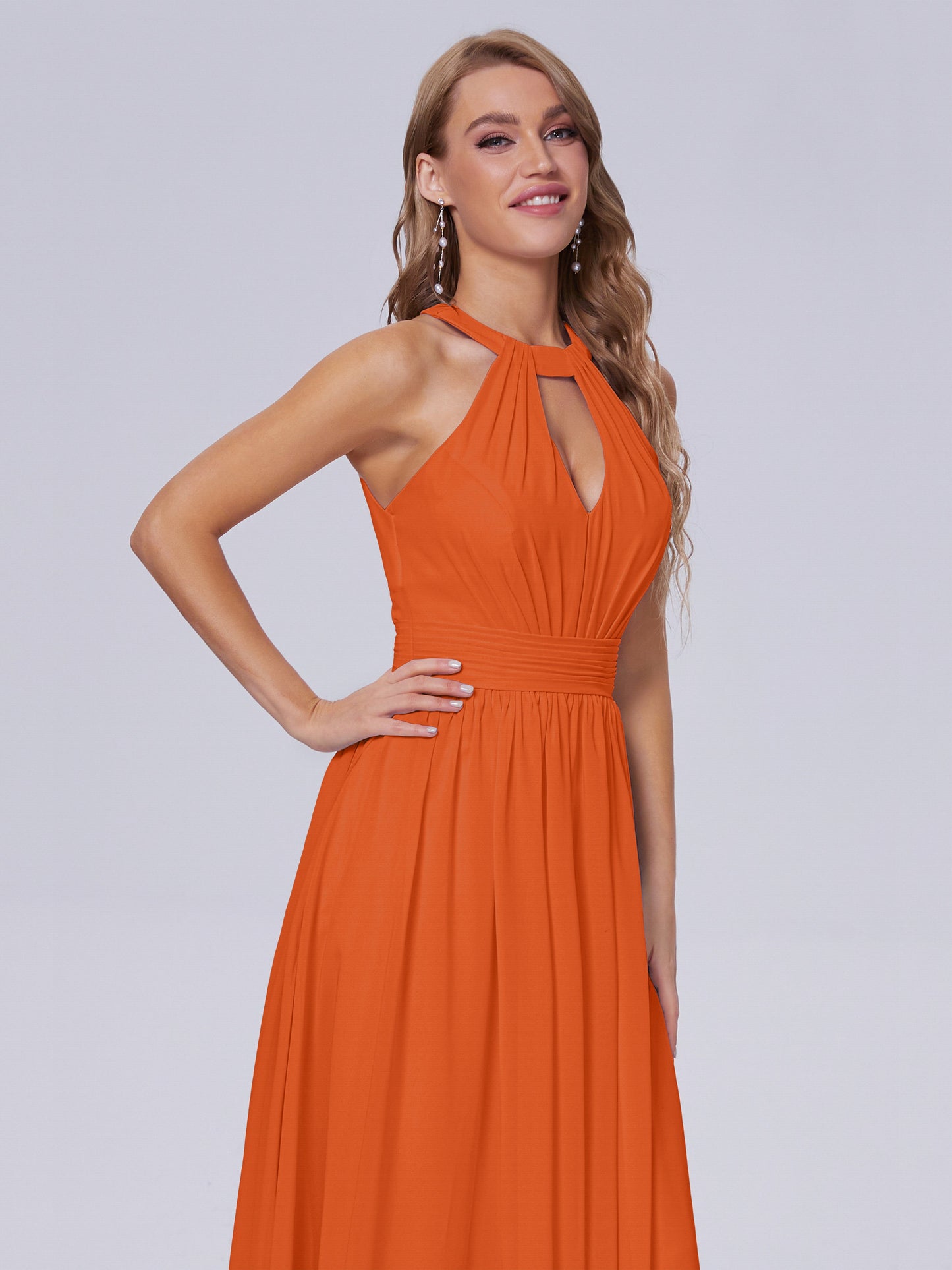 Nicole Vintage Halter Chiffon Long Bridesmaid Dresses