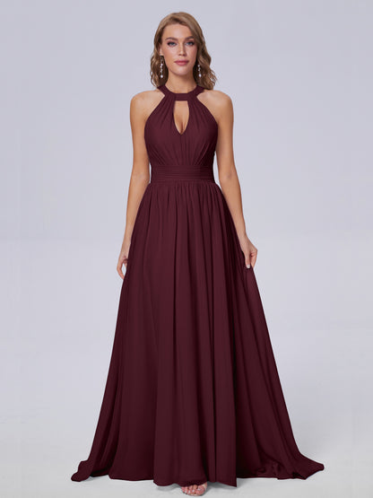 Nicole Vintage Halter Chiffon Long Bridesmaid Dresses