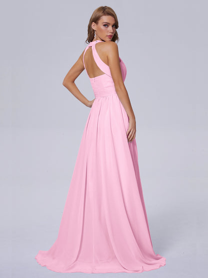 Nicole Vintage Halter Chiffon Long Bridesmaid Dresses