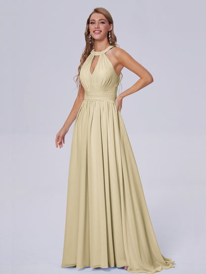 Nicole Vintage Halter Chiffon Long Bridesmaid Dresses