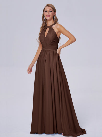 Nicole Vintage Halter Chiffon Long Bridesmaid Dresses
