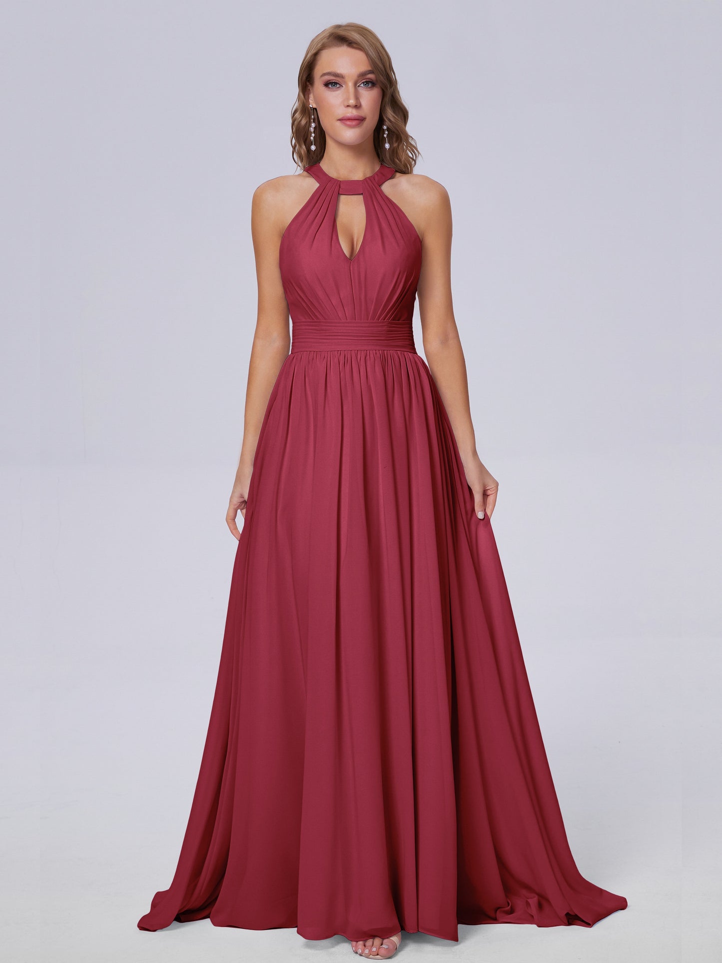 Nicole Vintage Halter Chiffon Long Bridesmaid Dresses
