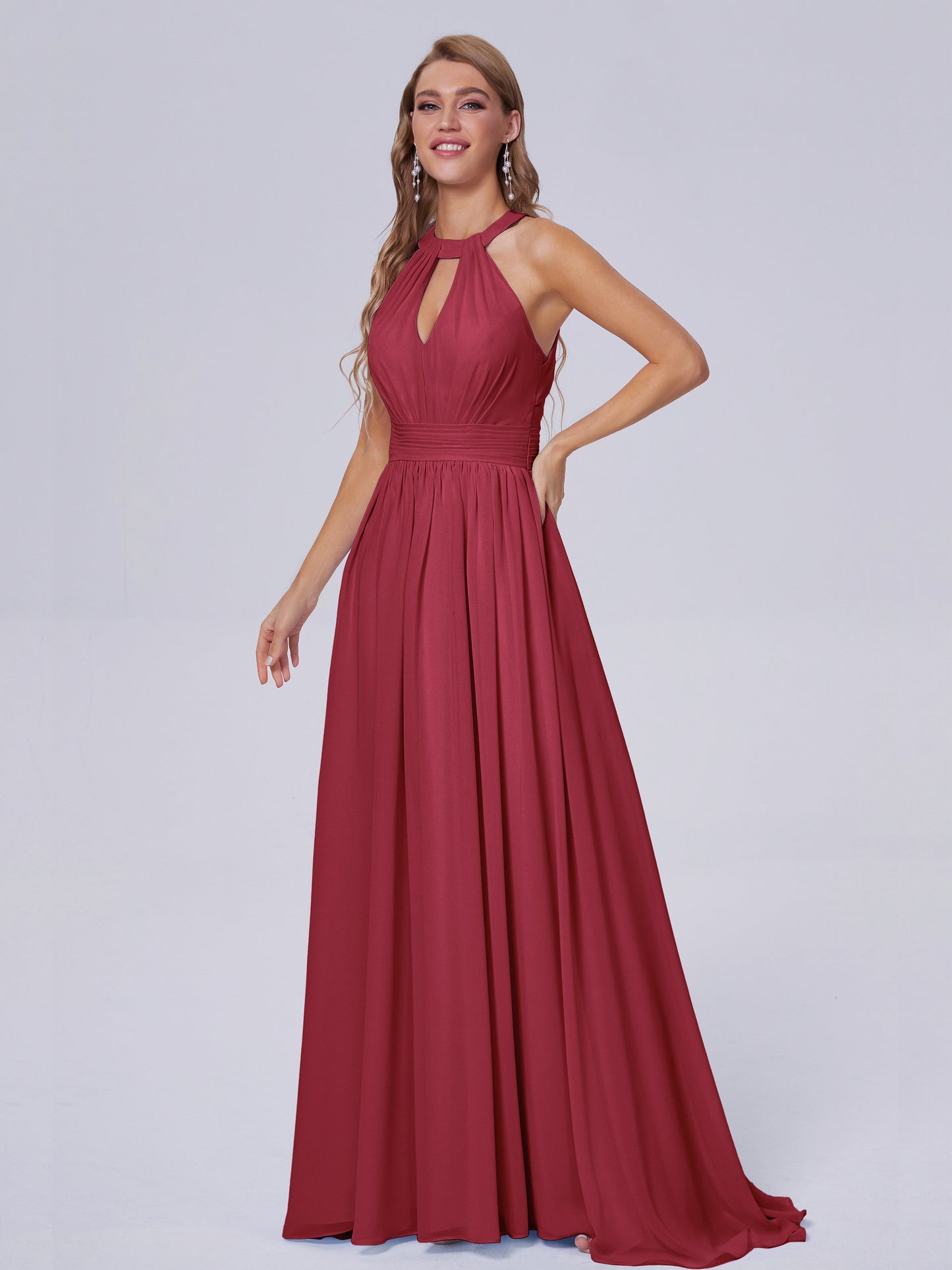 Nicole Vintage Halter Chiffon Long Bridesmaid Dresses