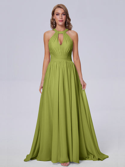 Nicole Vintage Halter Chiffon Long Bridesmaid Dresses