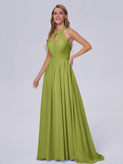 Nicole Vintage Halter Chiffon Long Bridesmaid Dresses