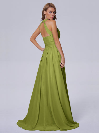 Nicole Vintage Halter Chiffon Long Bridesmaid Dresses