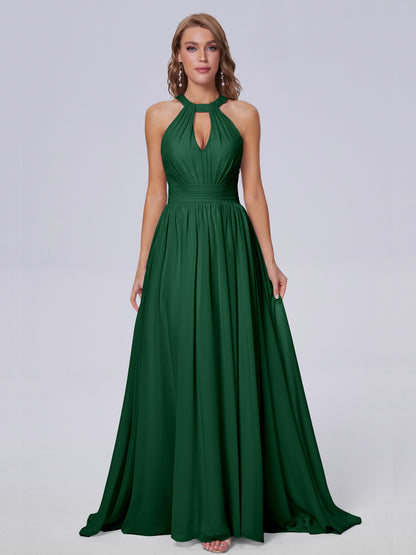 Nicole Vintage Halter Chiffon Long Bridesmaid Dresses