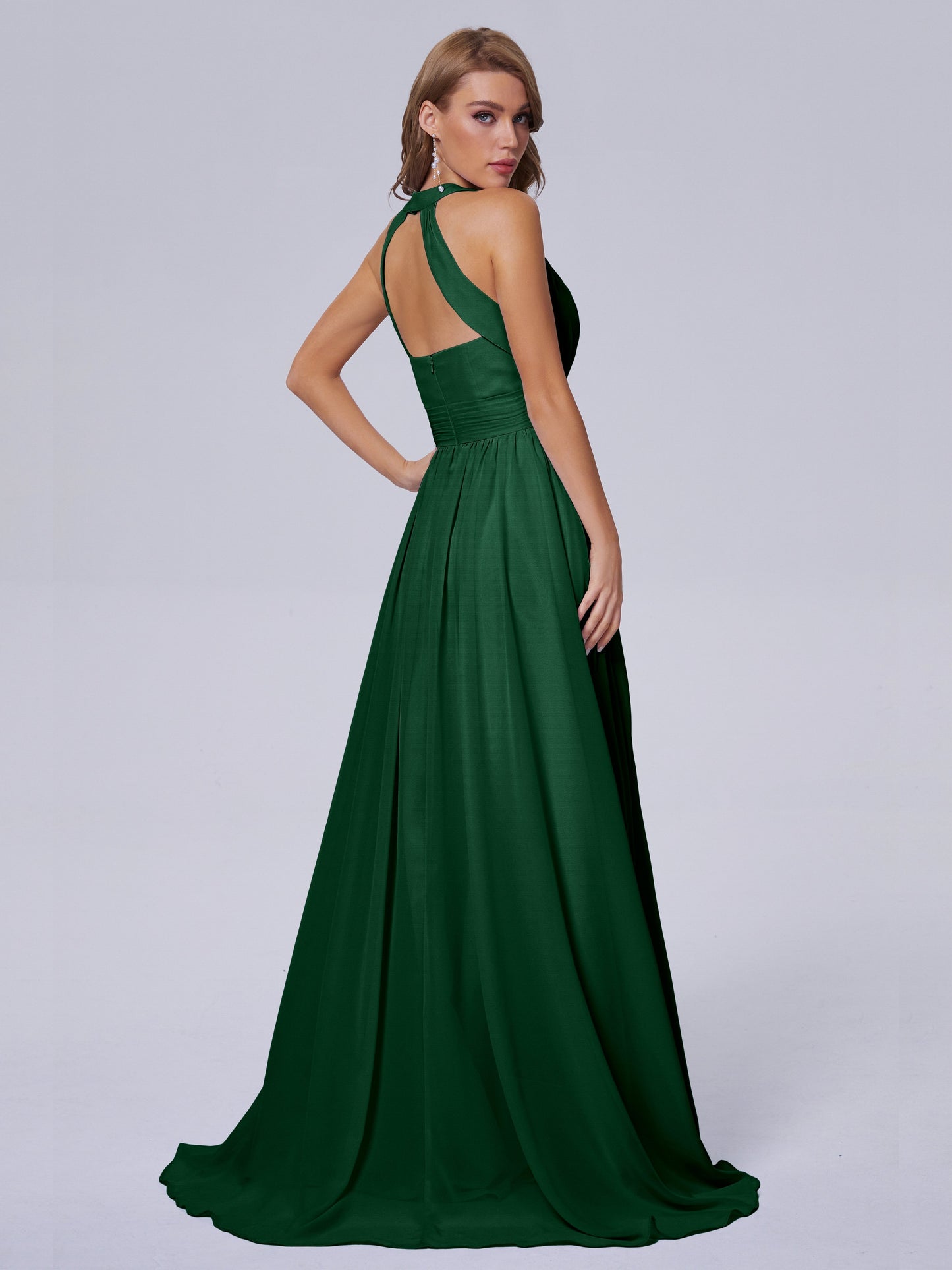 Nicole Vintage Halter Chiffon Long Bridesmaid Dresses