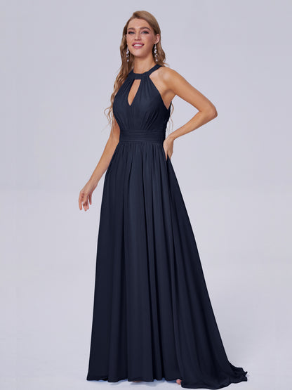 Nicole Vintage Halter Chiffon Long Bridesmaid Dresses