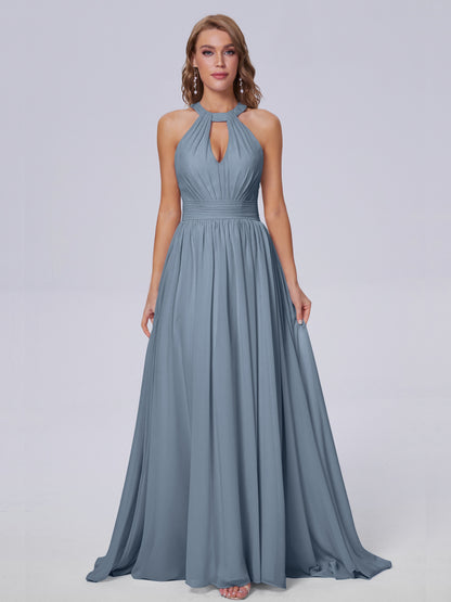 Nicole Vintage Halter Chiffon Long Bridesmaid Dresses