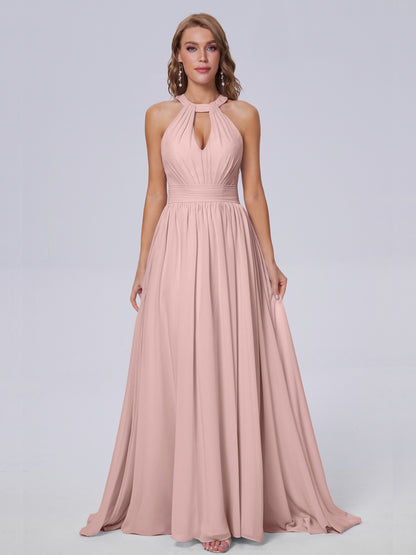 Nicole Vintage Halter Chiffon Long Bridesmaid Dresses
