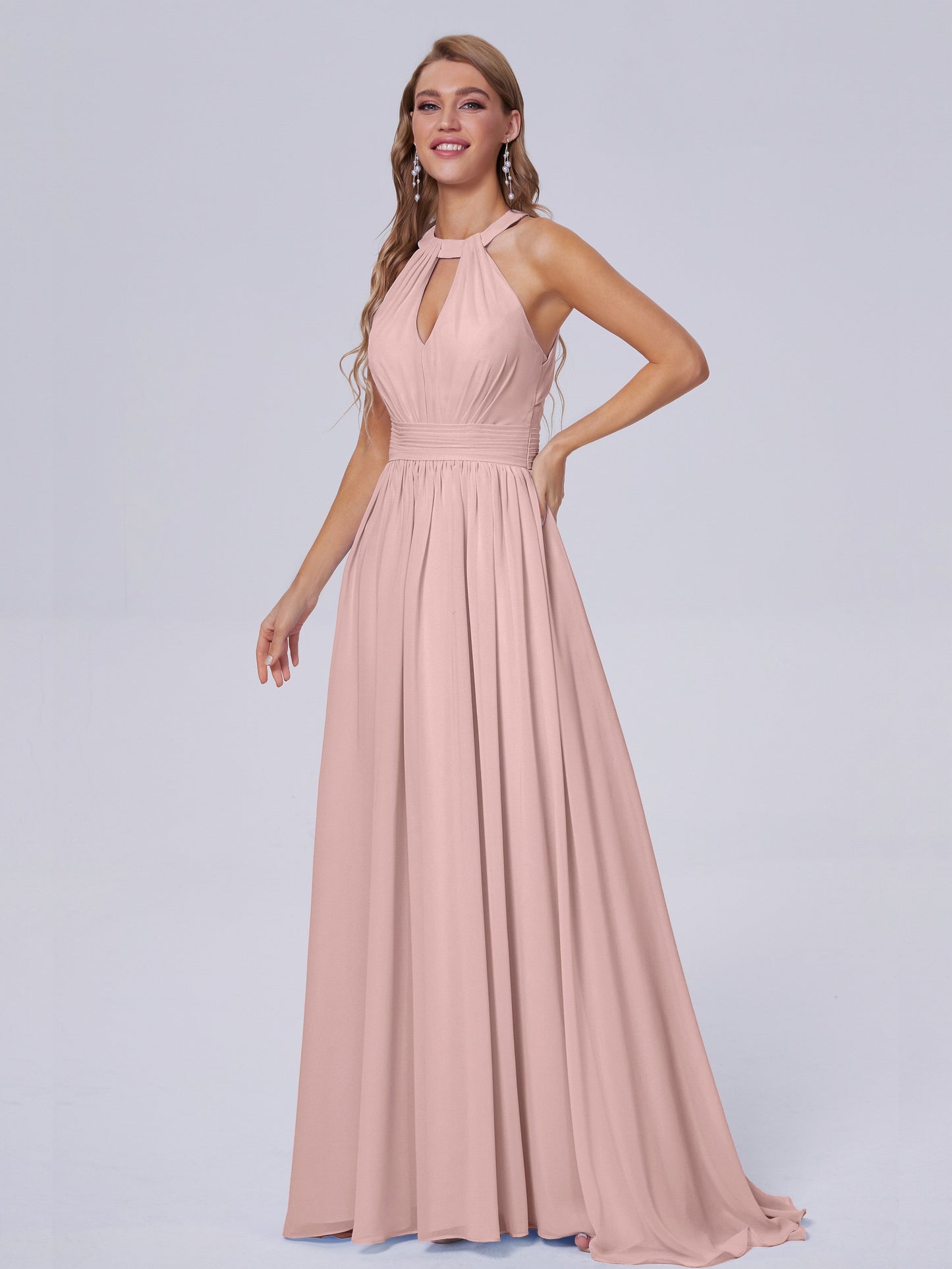 Nicole Vintage Halter Chiffon Long Bridesmaid Dresses