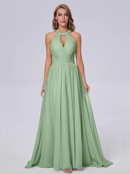 Nicole Vintage Halter Chiffon Long Bridesmaid Dresses