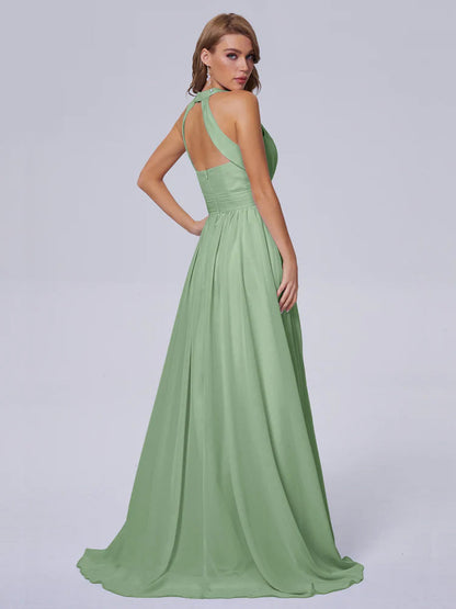 Nicole Vintage Halter Chiffon Long Bridesmaid Dresses