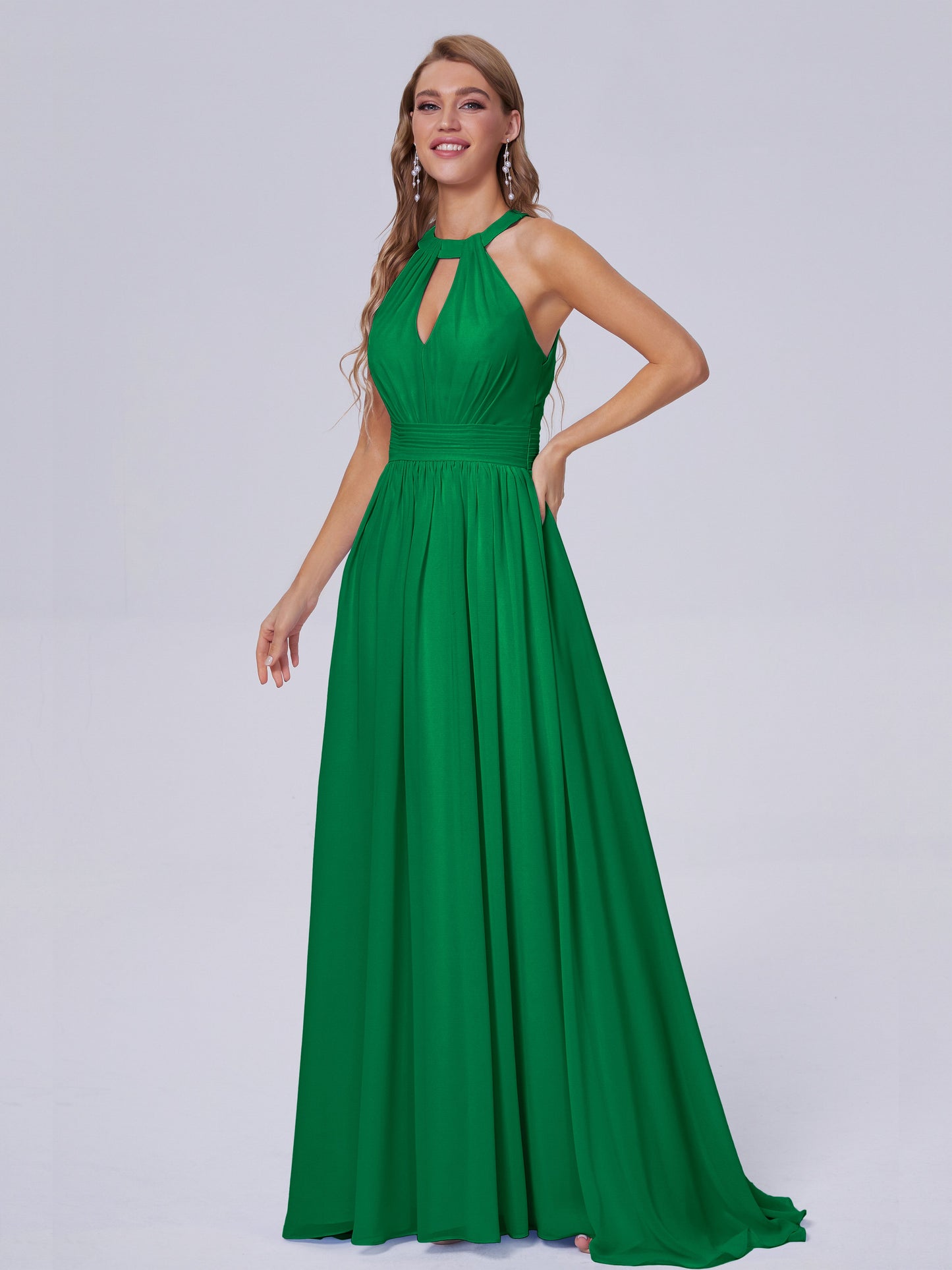 Nicole Vintage Halter Chiffon Long Bridesmaid Dresses
