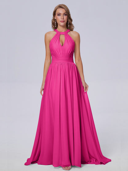 Nicole Vintage Halter Chiffon Long Bridesmaid Dresses