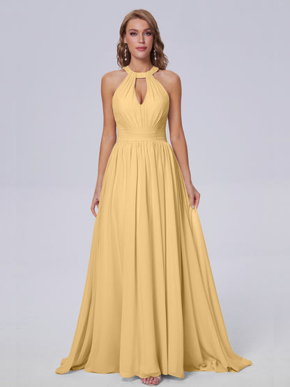 Nicole Vintage Halter Chiffon Long Bridesmaid Dresses
