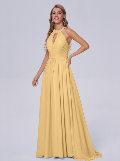 Nicole Vintage Halter Chiffon Long Bridesmaid Dresses