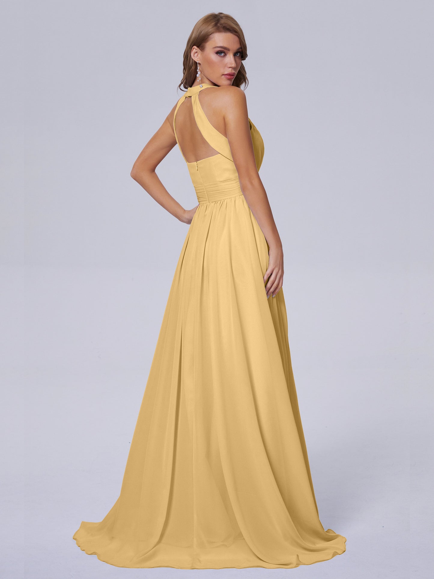 Nicole Vintage Halter Chiffon Long Bridesmaid Dresses