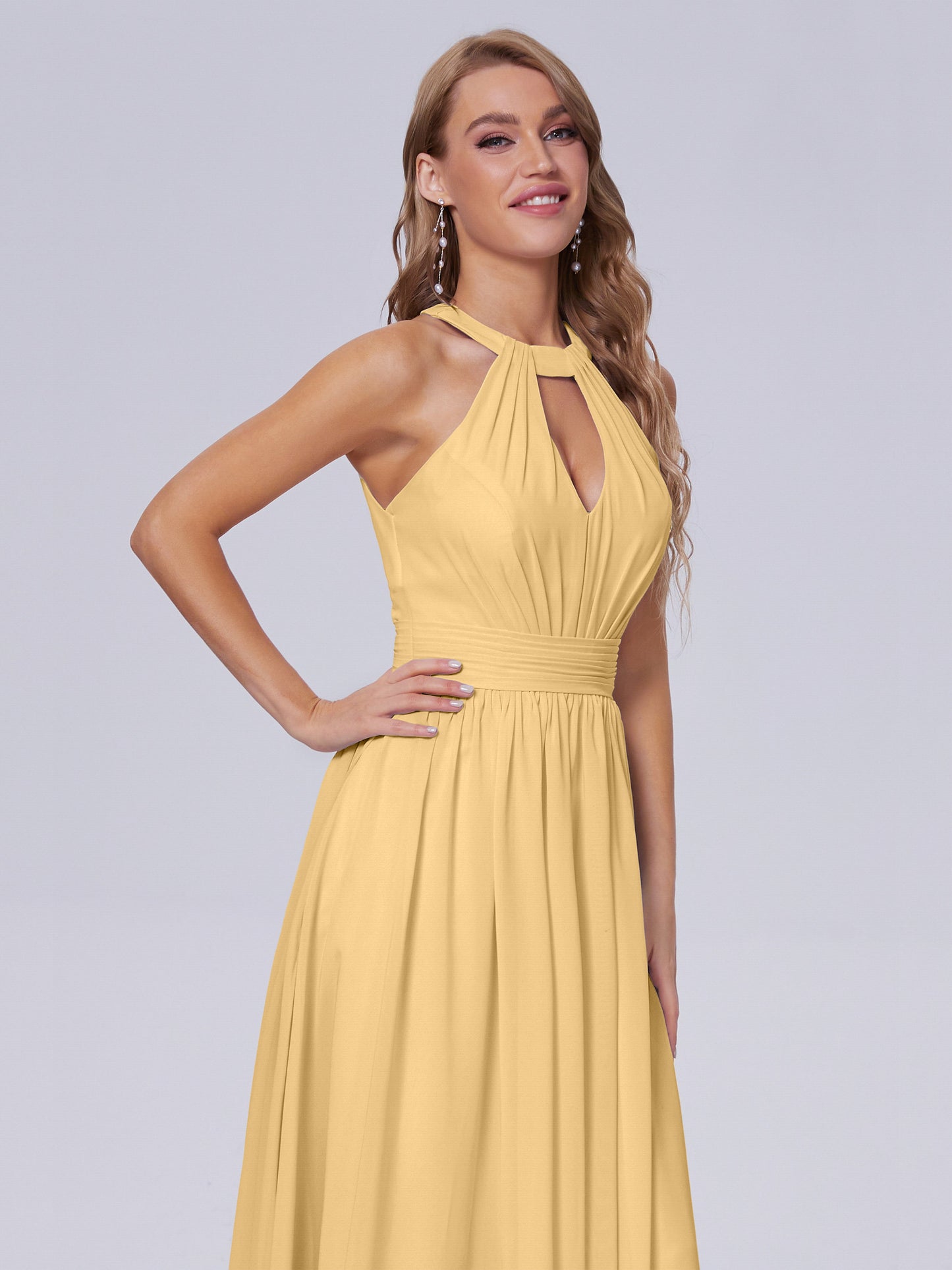 Nicole Vintage Halter Chiffon Long Bridesmaid Dresses