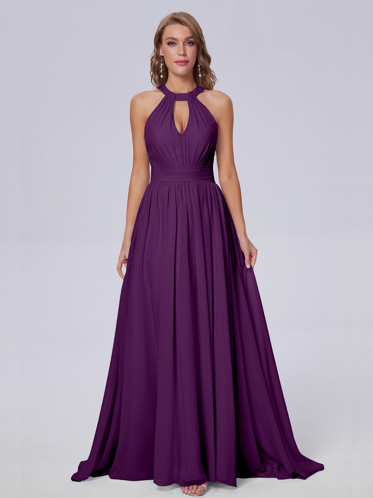 Nicole Vintage Halter Chiffon Long Bridesmaid Dresses