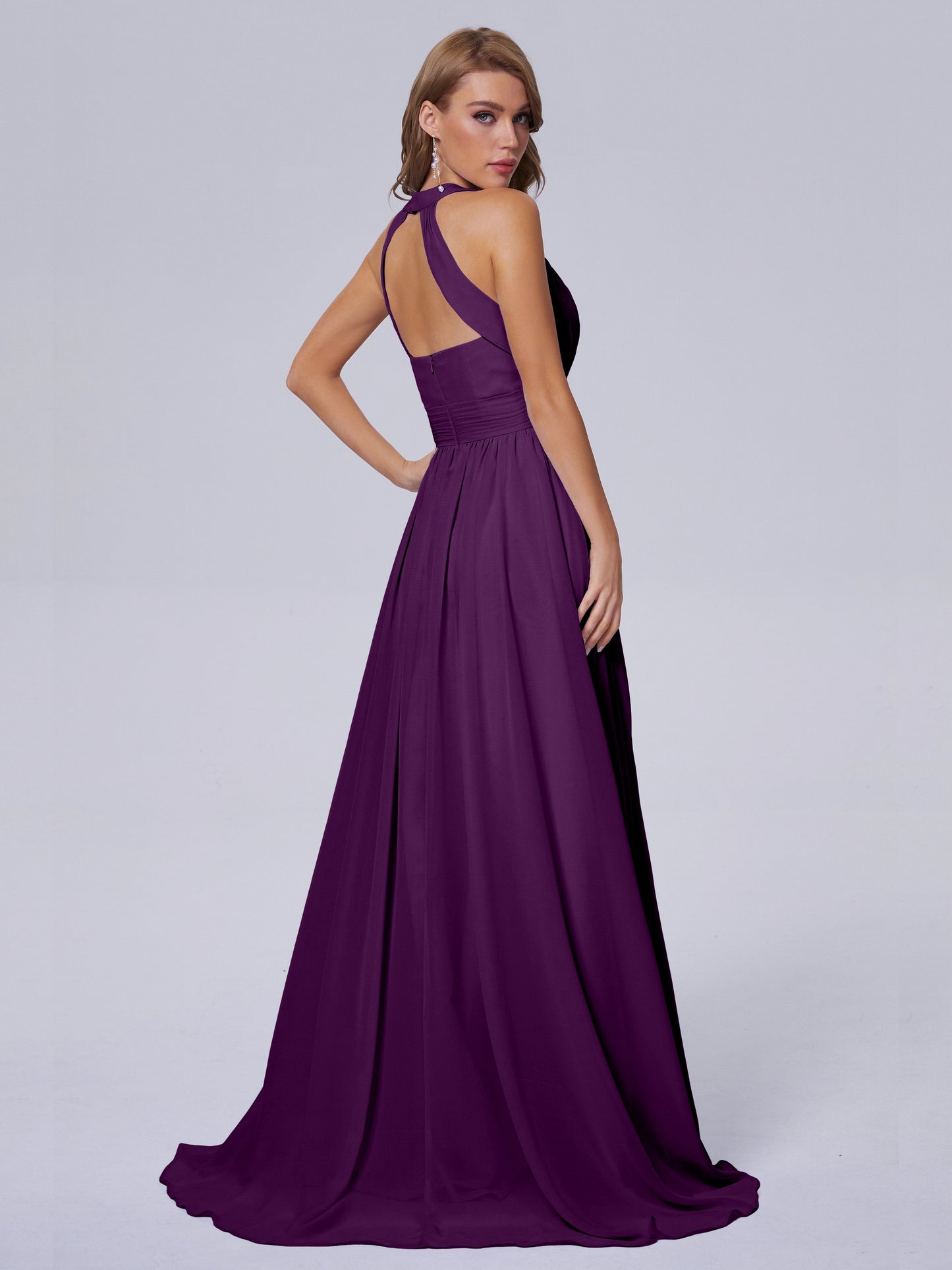 Nicole Vintage Halter Chiffon Long Bridesmaid Dresses