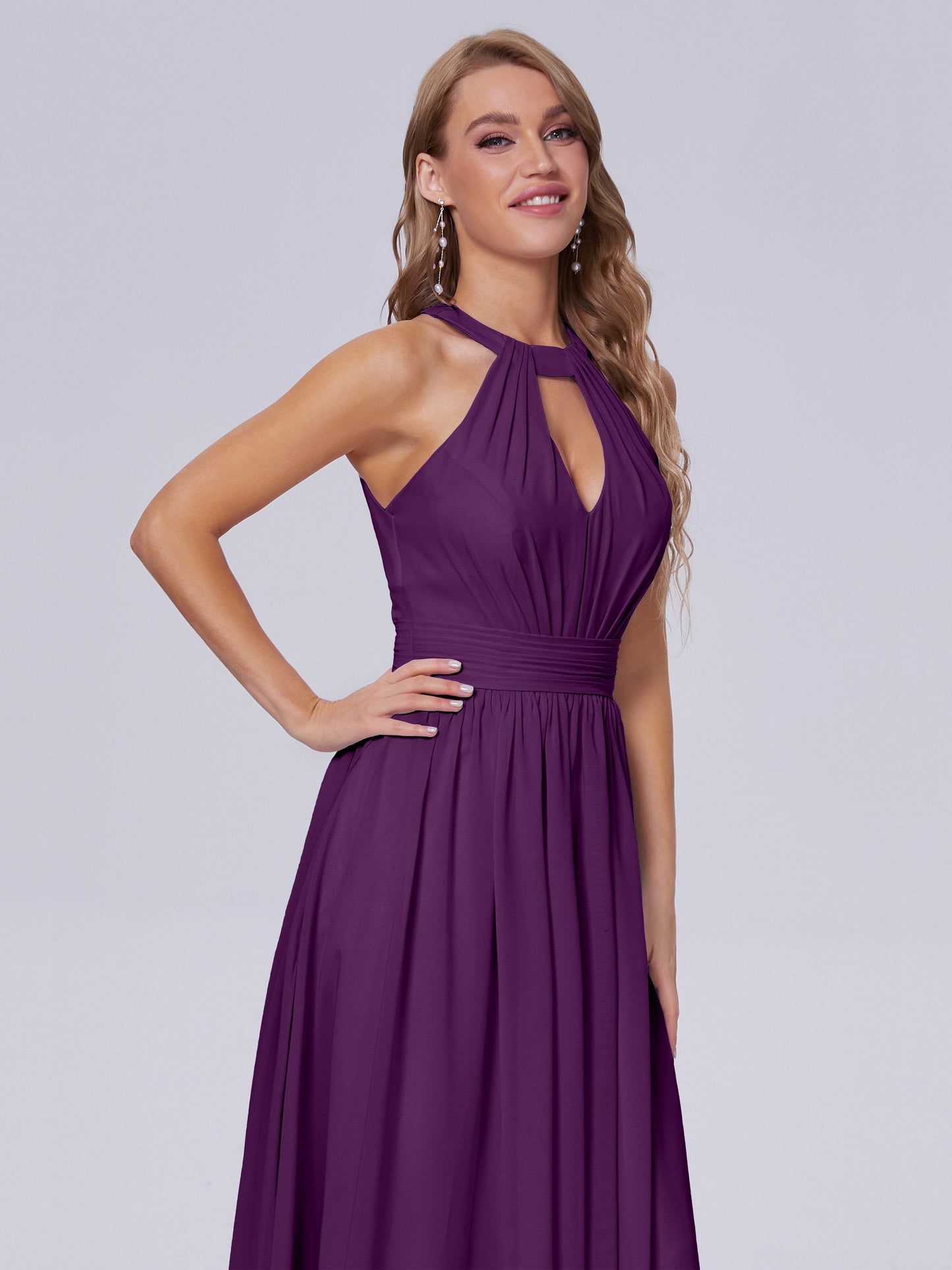 Nicole Vintage Halter Chiffon Long Bridesmaid Dresses