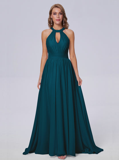 Nicole Vintage Halter Chiffon Long Bridesmaid Dresses