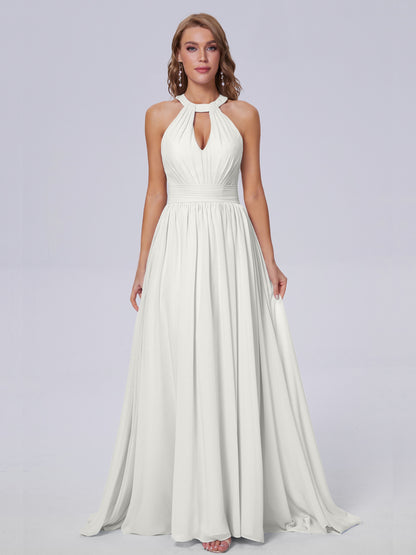 Nicole Vintage Halter Chiffon Long Bridesmaid Dresses