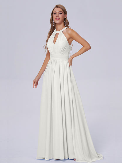 Nicole Vintage Halter Chiffon Long Bridesmaid Dresses