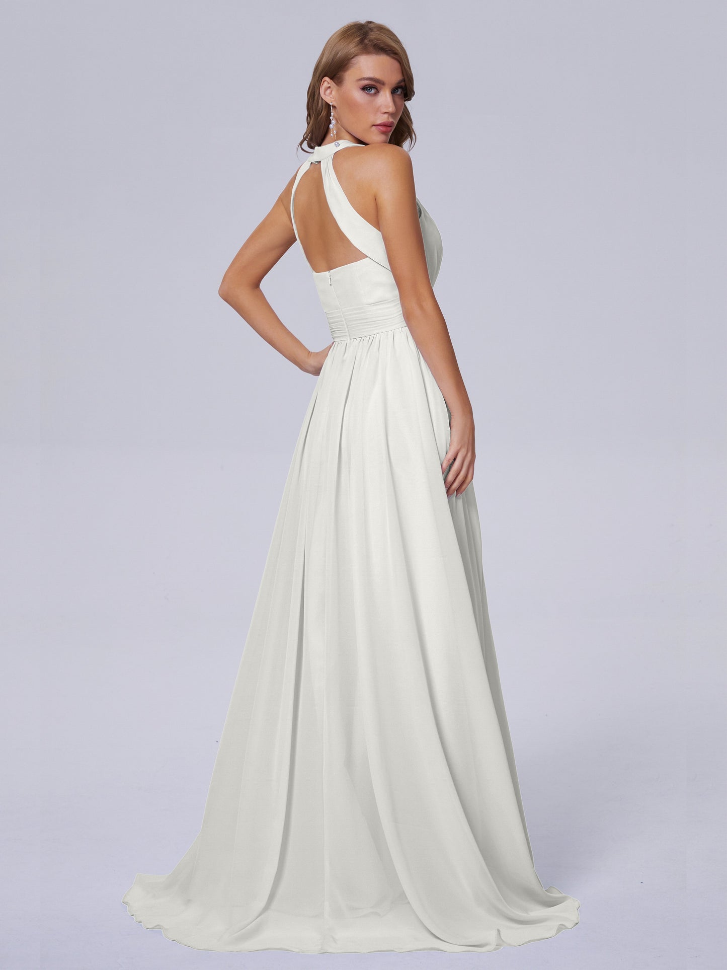 Nicole Vintage Halter Chiffon Long Bridesmaid Dresses