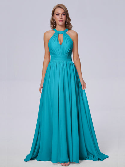Nicole Vintage Halter Chiffon Long Bridesmaid Dresses