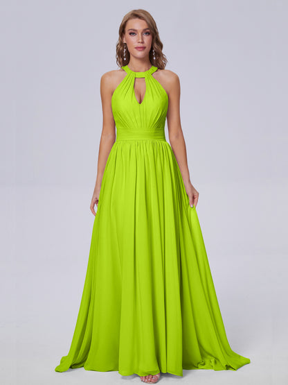 Nicole Vintage Halter Chiffon Long Bridesmaid Dresses