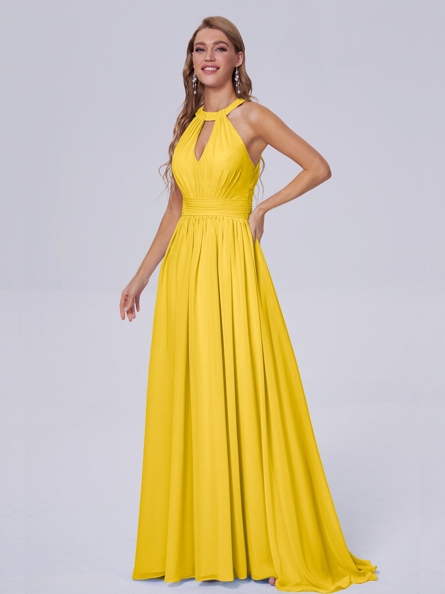 Nicole Vintage Halter Chiffon Long Bridesmaid Dresses